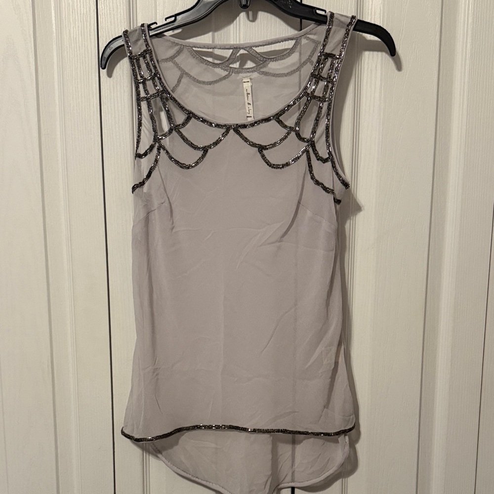 Willow & Clay Light Gray Beaded Chiffon Camisole Size Small
